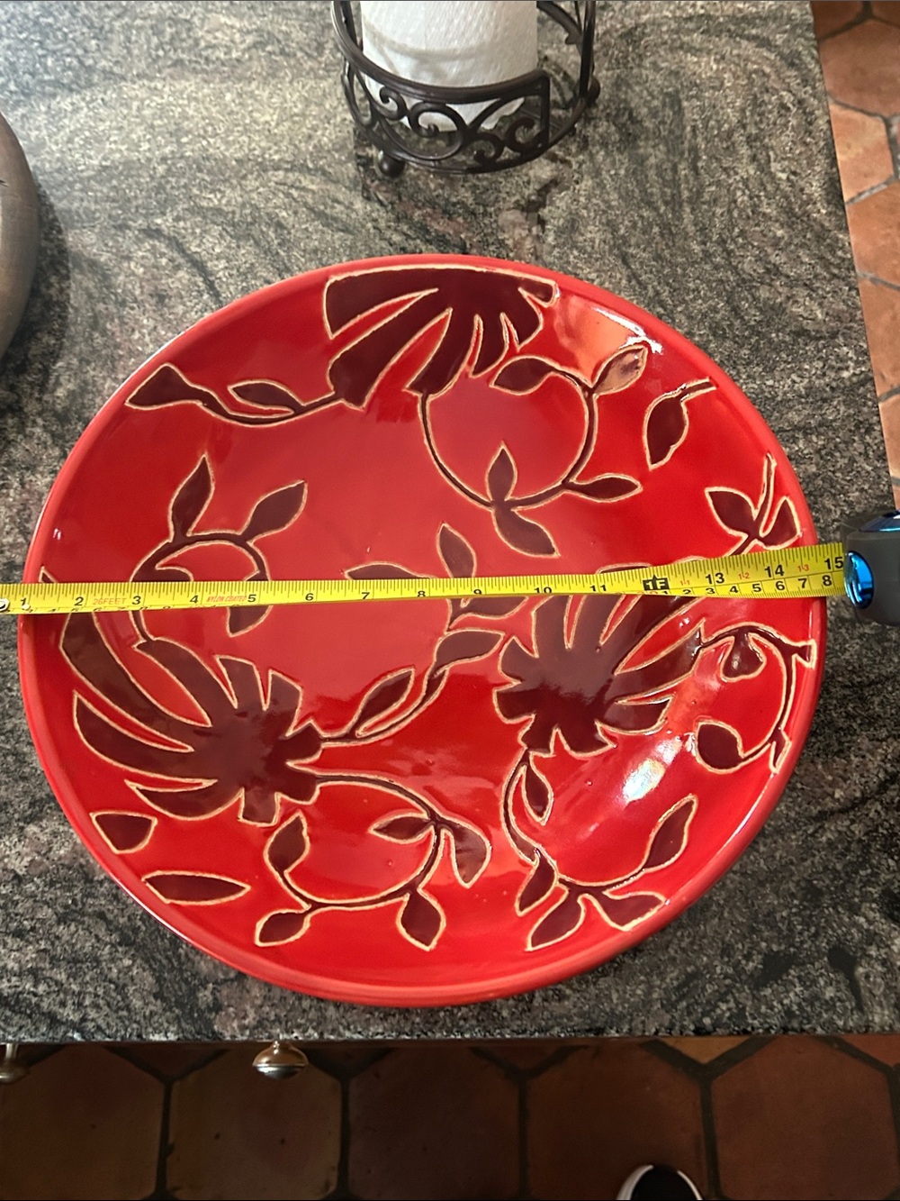 Red Floral Ceramic Serving Bowl - Decorative Home Dining